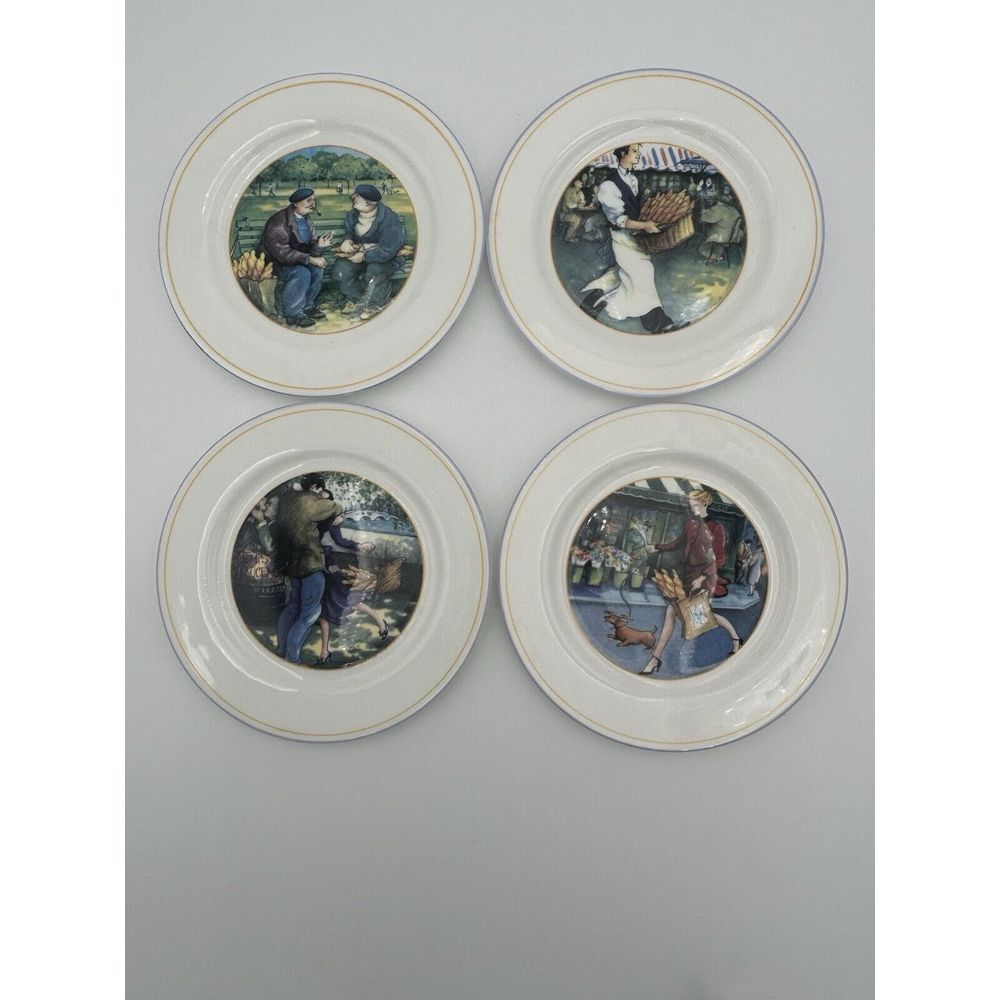 Sabatier‎ French Bread Colorful 7" Bread Dessert Plates Set of 4 Vintage Paris
